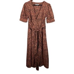 Love, Whit by Whitney Port | Orange Animal Print Puff Sleeve Midi Dress